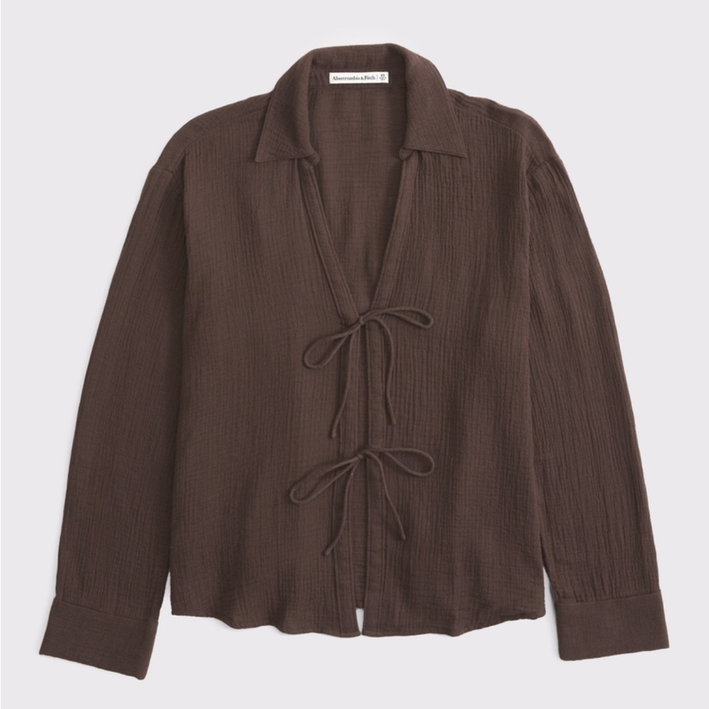 Long sleeve oversized tie front gauzy shirt